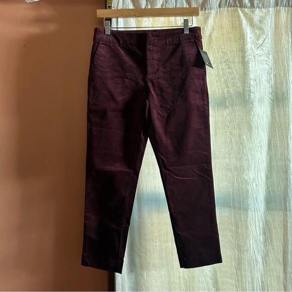 Kut from the Kloth Burgundy Plum Corduroy Cropped Trouser Pants NWT Size 2P - Picture 1 of 8